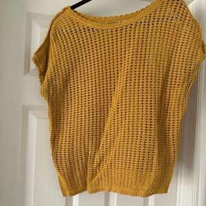 Old Navy Mustard Yellow Open Knit Short Sleeve Sweater